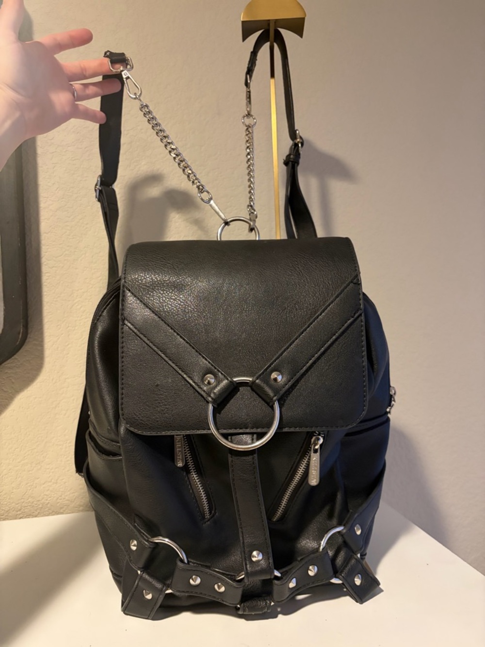 Killstar Black Goth Ring Harness Backpack Chain Studded Bag Alt Punk